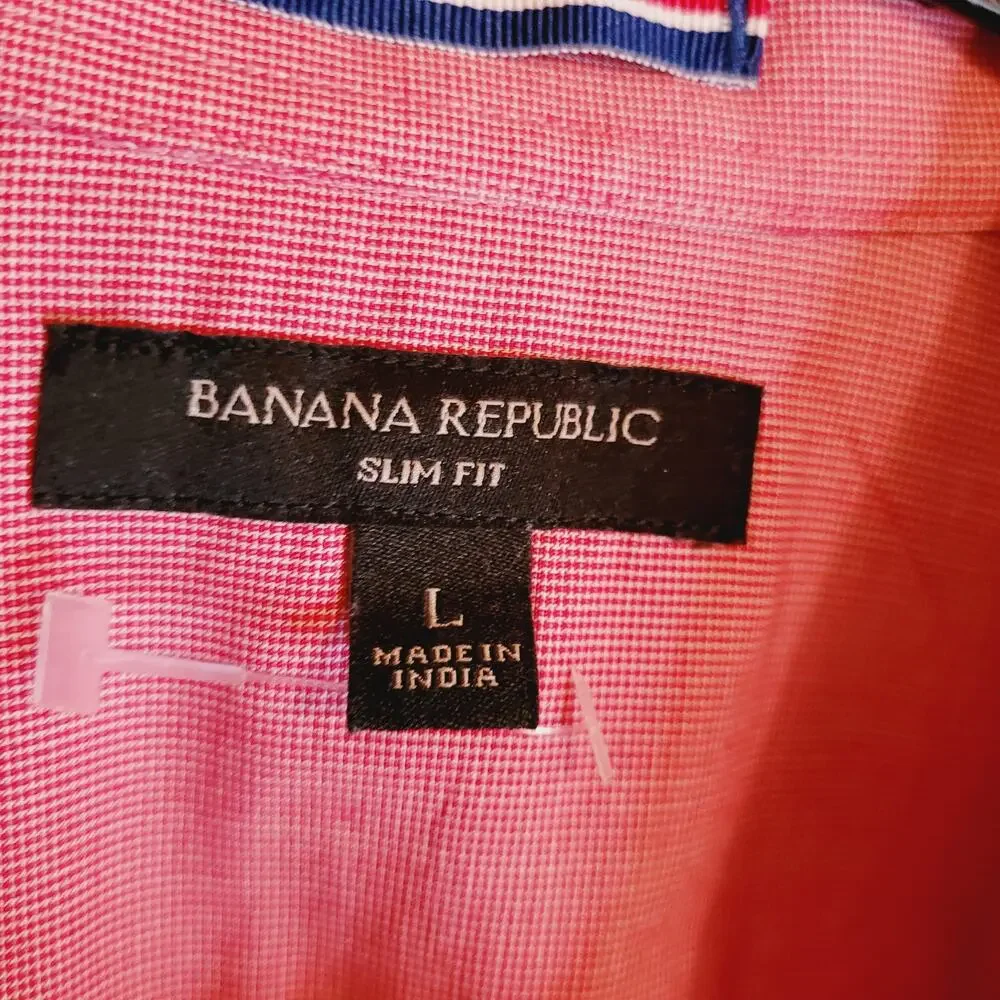 Banana Republic mens red micro check western pearl snap button up shirt Size L